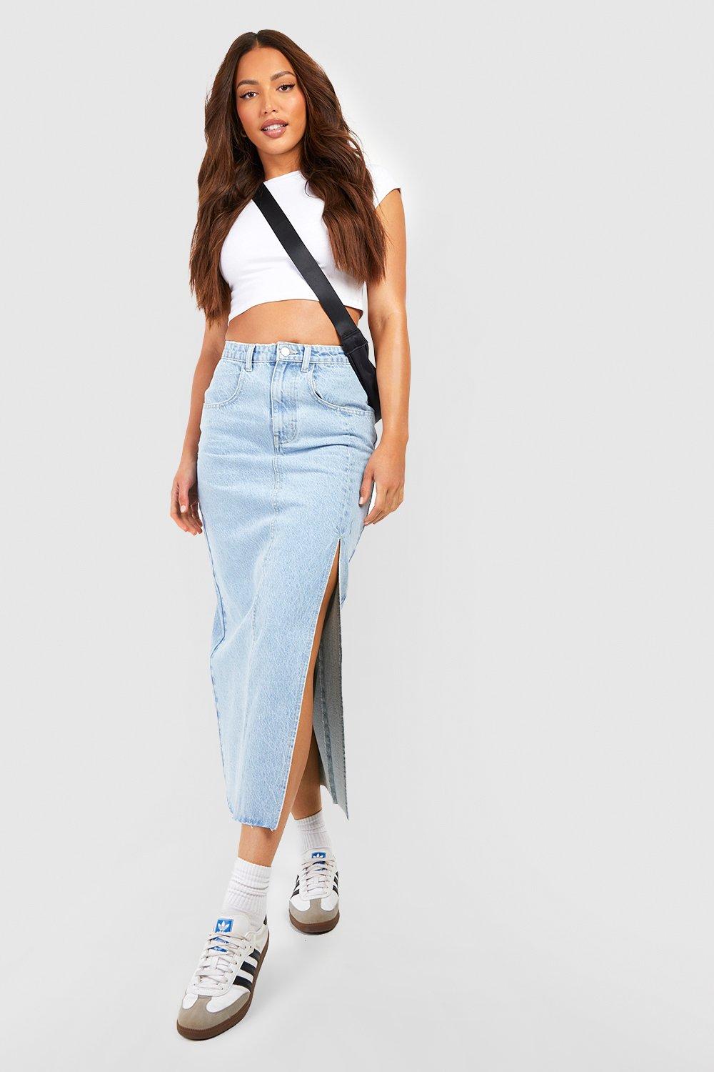 Tall Split Side Denim Midaxi Skirt boohoo